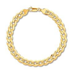 This attractive 8.5-inch bracelet for her features Cuban links for extra allure. Fashioned in 14K yellow gold, the 5mm wide bracelet secures with a lobster clasp. Cuban Link Bracelet, Jewelry Advice, Jewelry Education, Arm Party, Wide Bracelet, Yellow Gold Bracelet, Yellow Gold Chain, Cuban Link Chain, Bracelet Clasps