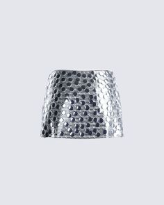 Bring the party with you everywhere you go in this dazzling, low-rise silver mini skirt - detailed with large metallic circle sequins ✨ This playful piece will have all eyes on you as it hugs you in all the right places, and shimmers with every step you take 😏 Cheap Silver Mini Skirt, Silver Sequined Mini Skirt, Mettalic Mini Skirt, Glamorous Silver Mini Skirt, Silver Mini Skirt, Glamorous Metallic Mini Skirt, Denim Pleated Skirt, White Corset Dress, Sequin Mini Skirt