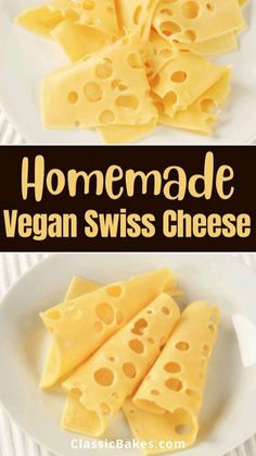 homemade vegan swiss cheese on a white plate