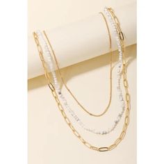 Length (Shortest Chain): 16" + 3" Extender Layered Chains Layered Chain, Layered Chains, Store Front, Bead Necklace, Beaded Necklace, Beads, Chain, Gold