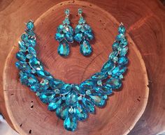 Party Turquoise Necklace With Rhinestones, Turquoise Crystal Jewelry For Party, Party Turquoise Crystal Jewelry, Blue Jeweled Jewelry Sets For Party, Blue Bling Jewelry For Wedding, Blue Jewelry Sets For Party, Blue Jewelry Sets For Party With Jewels, Blue Bling Wedding Jewelry, Blue Party Jewelry Sets With Rhinestones