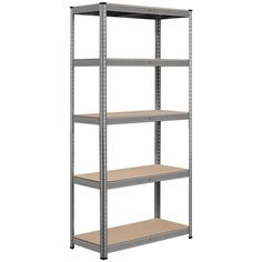 a metal shelving unit with four shelves