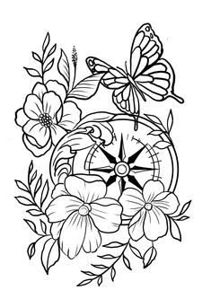 a clock with flowers and butterflies on it