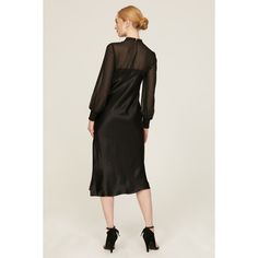 Black satin (65% Lyocell, 35% Silk). Slip. Long sleeves. Mock neck. Back button closure. Imported. Sleek Fitted Silk Dress For Spring, Sleek Long Sleeve Silk Midi Dress, Elegant Satin Dress For Night Out In Fall, Elegant Satin Midi Dress For Daywear, Sleek Silk Dress For Fall, Sleek Silk Fall Dresses, Allsaints Black Evening Dresses, Satin Silk Midi Dress For Daywear, Fitted Viscose Silk Dress For Workwear