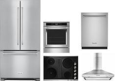 stainless steel kitchen appliances and appliance on white background