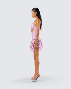 They could never replicate your aura in this gorgeous pink micro mini dress 💖 Made from embellished georgette fabric and complete with a beaded fringe trim and chain stitch thread detail at the hem - this look will leave you feeling like you just walked out of a fairytale ✨ Pink Party Dresses With Mini Hem, Flirty Embellished Summer Dresses, Feminine Sequined Mini Dress, Glamorous Summer Mini Dress With Lace Trim, Glamorous Spring Dress With Lace Trim, Pink Sheer Mini Dress For Night Out, Sheer Pink Mini Dress For Night Out, Feminine Embellished Mini Dress, Feminine Sequined Mini Dress For Summer