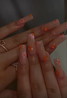 Colorful Nail Aesthetic, French Tip Nail Designs 2023, September Bday Nails, Coffin Bday Nails, Mid Length Acrylic Nails Summer, Flower Nails With Initial, 2023 Square Nail Trends, Medium Baddie Nails Acrylic, Nails 2023 Trends With Gems