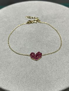 Ruby Paved  Heart-shaped 14 K Gold Bracelet, Modern Heart Bracelet, Chic Heart Bracelet, Birthstone Bracelet Necklace: https://www.etsy.com/listing/1485724193/ruby-paved-heart-shaped-14-k-gold?ref=listings_manager_grid Earrings: https://www.etsy.com/listing/1471537132/ruby-paved-heart-shaped-14-k-gold?ref=listings_manager_grid - With our 30 years of experience in the gold and jewelry industry, it is a great source of pleasure for us to produce useful jewelry that you can wear with pleasure. - Ev Gold Heart-shaped Gemstone Bracelets, Fine Jewelry Heart Cut Bracelet For Valentine's Day, Heart Cut Diamond Bracelet For Valentine's Day, Valentine's Day Heart Cut Fine Jewelry Bracelets, Valentine's Day Fine Jewelry Heart Bracelet, Heart Cut Bracelet With 17 Jewels As Gift, Fine Jewelry Heart Bracelet For Valentine's Day, Heart-shaped Diamond Bracelet With Heart Charm, Heart-shaped Diamond Bracelet For Anniversary