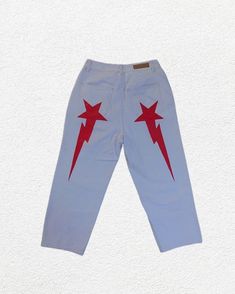 Color: Red, Size: S Bape Star, Pattern 2023, Trend Jeans, Star Pants, Red Lightning, Street Jeans, Y2k Women, Custom Jeans, Style Wide Leg Pants