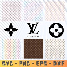 the louis vuitton logo is shown in different colors and sizes, including brown, white