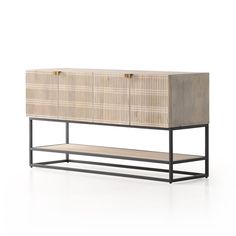 the sideboard is made out of wood and metal