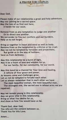 a prayer for couples written on a piece of paper