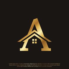 the letter a is made up of gold foil and has a house on it's roof