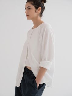 Composition : COTTON 75% RAYON 25%Color : WHITECountry of Origin : KOREA Chic Cotton Shirt For Layering, Effortless Long Sleeve Cotton Blouse, White Long Sleeve Effortless Top, Effortless White Long Sleeve Top, Effortless Cotton Blouse With Shirttail Hem, Chic Cotton Blouse With Shirttail Hem, Chic White Shirt For Layering, Chic White Layering Shirt, Elegant White Shirt For Layering