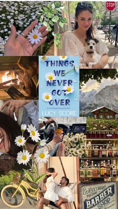 a collage of photos with flowers, people and buildings in the background that says things we never got over