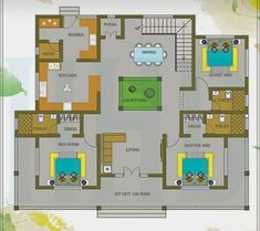 a floor plan for a house with three rooms and an attached swimming pool in the middle