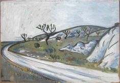 an oil painting of a mountain road