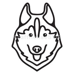 a black and white drawing of a dog's face, with the word husky on it