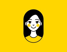 a woman's face with yellow circles on her eyes and black hair, against a yellow background