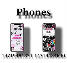 two cell phones sitting next to each other on a white background with the words phone's above them