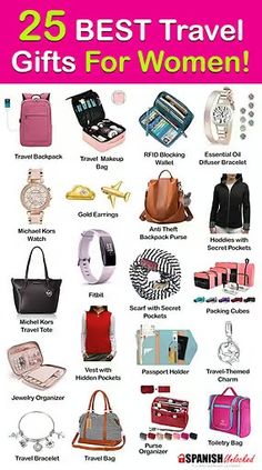 the 25 best travel gifts for women are on display in this advertise poster