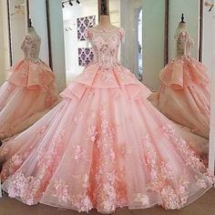 Pink Quince Dresses Quincedresses.com, Wedding Dress Pink Rose Gold, Gold And Pink Princess Dress, Princess Wedding Dresses With Roses, Pink A-line Wedding Dress, Pink Wedding Gowns With Sleeves, Vintage Ball Gowns Pink, Quincenera Dresses Flower, Simple Pink Lace Wedding Dress