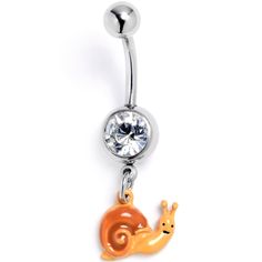 Product DetailsClear Gem Cottagecore Snail Dangle Belly Ring Why let boring fashion slow you down when you can rock this 14 gauge navel ring? It is made with a 3/8 inch 316L surgical grade stainless steel curved barbell with a 5mm top ball end. The bottom ball end is 8mm and set with a clear gem. Dangling beneath it is a smiling snail charm, with a tan body and a deeper brown shell. The snail features an endearing smile for added style. Whether you like to take things slow or just want to rock s Conch Piercing Jewelry, Bellybutton Piercings, Opal Nose Ring, Belly Button Piercing Jewelry, Daith Piercing Jewelry, Tragus Piercing Jewelry, Pregnancy Belly Rings, Horseshoe Jewelry, Belly Piercing Jewelry