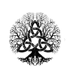 the tree of life is drawn in black and white