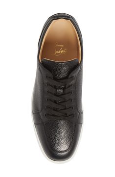 Richly textured calfskin leather refines the classic profile of a stylish Italian sneaker set on a signature Louboutin red sole. Lace-up style Removable insole Wipe with a soft, dry cloth and store in a dust bag Leather upper and lining/rubber sole Made in Italy Men's Shoes Luxury Sneakers With White Sole And Leather Lining, Luxury Sneakers With Leather Lining And Round Toe, Designer Leather Sneakers With Red Sole, Modern Calf Leather Sneakers With Red Sole, Luxury Leather Formal Sneakers, Business Low-top Sneakers With Red Sole, Formal Low-top Calf Leather Sneakers, Classic Sneakers With Calf Leather And Leather Lining, Classic Low-top Sneakers With Leather Lining