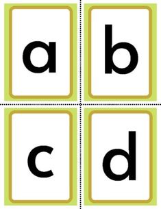 four cards with letters that spell out the word abc