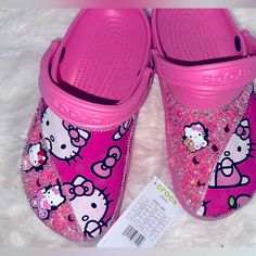 Shop sunshinehappy13's closet or find the perfect look from millions of stylists. Fast shipping and buyer protection. Turn heads with these customized hello kitty crocs Hello Kitty Curling Iron, Hello Kitty Bling Crocs, Pink Hello Kitty Crocs, Junk Crocs, Cheer Crocs, Cute Crocs Shoes, Croc Collection, Hello Kitty Crocs, Green Crocs