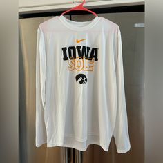 Nike Dri-Fit Iowa Women’s Basketball 2023 Ncaa Tournament Warm-Up Long Sleeve. Size L (Unisex Sizing). This Item Is Brand New (No Tags) And Was Purchased Directly From The Nike App Last Spring. These Are No Longer In Production. Nike Long Sleeve Fan Gear Top, Nike Long Sleeve Top For Game Day, Nike White Fan Apparel Tops, White Long Sleeve Tops For Fan Gear, Nike White T-shirt For Game Day, Nike White T-shirt For College, Nike White Tops For Sports Season, White Nike Tops, White Moisture-wicking College Tops