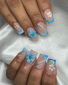 Cute Nails Blue And White, Summer Vacay Nails, Baby Blue Nails, Cute Simple Nails, Blue Acrylic Nails