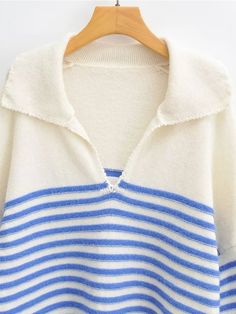 ZACK RAIN Women Contrast V-Neck Loose Knit Striped Pullover Autumn/Winter 2022 Ladies Casual Sweater Soft Vintage Female Tops Spring Wishlist, Striped Knitted Sweater, Shoe Wishlist, Striped Pullover, Casual Preppy Outfits, Stylish Sweaters, Cute Preppy Outfits, Simple Trendy Outfits, Cute Everyday Outfits