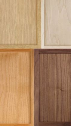 four different types of cabinets with wood grains on the top and bottom, one is white