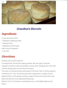 the recipe for grandma's biscuits is shown in this screenshote