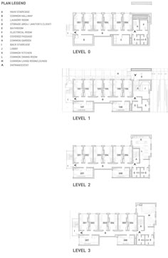 the floor plan for an apartment building with three levels and two levels on each level