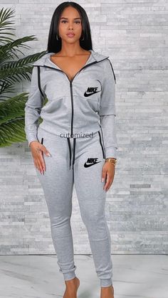 women letter print sports track set, these are customized sets made to order Nike Jogging Suits, Nike Jumpsuit, Nike Sets, Nike Women Outfits, Jogging Suits, Sports Track, Womens Pajama, Women Nike, Jogging Suit