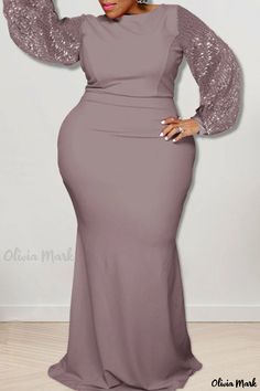 Olivia Mark - Plus-size Womens Long Sleeve O-Neck Dress with Exquisite Sequin Patchwork Embellishments Bodycon Prom Dresses, Plus Size Evening Gown, Plus Size Long Dresses, Long Dress Plus Size, Long Sleeve Sequin Dress, Dress Sleeve Length, Plus Size Bodycon Dresses, Plus Size Bodycon, Grey Maxi Dress