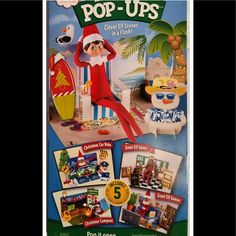 an advertisement for the elf on the shelf magazine, with pictures of toys and decorations