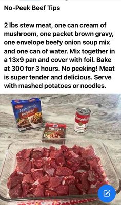 Beef Tips Oven, Beef Tips Recipe Oven, No Peek Beef, No Peek Beef Tips, Beef Tip, No Peek, Beef Tip Recipes, Beef Tips And Gravy, Beef Casserole Recipes