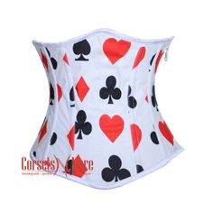 Specifications:-   Underbust pattern perfect for long, medium & short torso female.      Front length is 11 inches (28 cm). Bust to Bottom-length is 10 inches (25.4 cm). Side length is 9.2 inches (23.4 cm). Back Length is 11.4 inches (29 cm). Bone: 12 Spiral steel bones are distributed all around the corset. Bone:  4 Flat bones are located at the back of the Corset. Side opening is metal black Zipper. Lacing: It has 7-meter-long white lace which is used to tight lacing the corset. Grommets in th Character Clothes Ideas, Printed Corset, Helluva Boss Oc, Alice In Wonderland Alice, Card Suits, Wonderland Alice, Alice Madness Returns, Character Clothes, Alice Madness