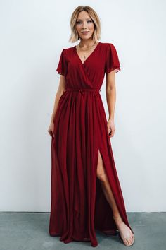 Kristina Maxi Dress | Brick | Baltic Born Cocktail Formal Wedding Attire, 3rd Sunday Of Advent, Dress For Family Photos, Dusty Rose Maxi Dress, Taupe Maxi Dress, Cranberry Bliss, Formal Wedding Attire, Burgundy Maxi Dress, Rose Maxi Dress