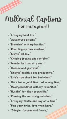 a poem with the words'millennium captions for instagrams'on it