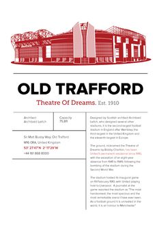 the old trafordd theatre of dreams poster is shown in red and black