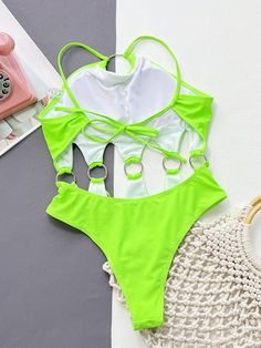 Product information: Color: green Size: S,M,L Lining composition: Spandex Style: one-piece swimsuit Pattern style: solid color Lining name: Polyester Fabric composition: Nylon Size: Note: 1. Asian sizes are 1 to 2 sizes smaller than European and American people. Choose the larger size if your size between two sizes. Please allow 2-3cm differences due to manual measurement. 2. Please check the size chart carefully before you buy the item, if you don't know how to choose size, please contact our c Backless Swimsuit, High Waisted Bathing Suits, Swimsuit Pattern, Green Swimsuit, Costume Intero, Beach Swimsuit, One Piece Suit, Swimwear Fashion, Monokini