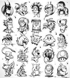 an image of cartoon characters drawn in pencil