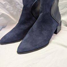 Journey Collection Consuello Navy Leather And Suede Ankle Boots, 2" Square Zipper Heel. Hard To Find, Super Cute And Comfortable Too! Blue Boots With Stacked Heel For Fall, Blue Pointed Toe Boots With Reinforced Heel, Casual Blue Ankle Heeled Boots, Elegant Blue Heeled Boots For Fall, Chic Blue Ankle-high Heeled Boots, Elegant Blue Boots For Fall, Blue Boots With Leather Sole And Pointed Toe, Blue Ankle Boots Medium Width, Casual Blue Pointed Toe Heeled Boots