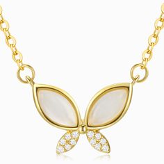 This gold chained butterfly necklace has a stunning butterfly pendant design with white stones. It also features a cute butterfly lock to complete a not-so-ordinary piece. Perfect for your formal wear but it also works for casual wear to make you look even more amazing. Elegant Butterfly Necklace With Adjustable Chain, Elegant White Butterfly Necklace With Clavicle Chain, Elegant White Butterfly Necklace, Elegant White Butterfly Charm Necklace, Elegant White Butterfly Necklace With Charm, Butterfly Chain Necklaces, White Butterfly Pendant Necklace With Delicate Chain, Elegant Butterfly Pendant Necklace With Chain, White Butterfly Pendant Necklace With Adjustable Chain