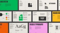 an assortment of brochures designed to look like different types of font and numbers